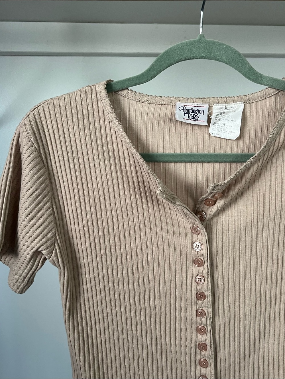 Vintage Huntington Ridge Ribbed Button-Front Tee Size S - Picture 2 of 10